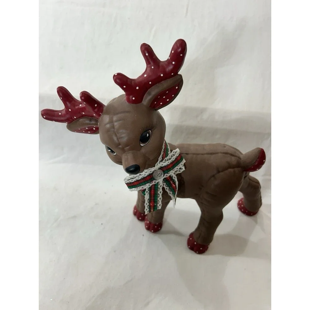 Vintage Kimple Ceramic Mold Christmas Reindeer Figurine Hand-Painted 10.5